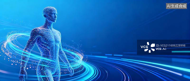 【AI数字艺术】粒子智人：未来科技中的数字生命体意象图片素材