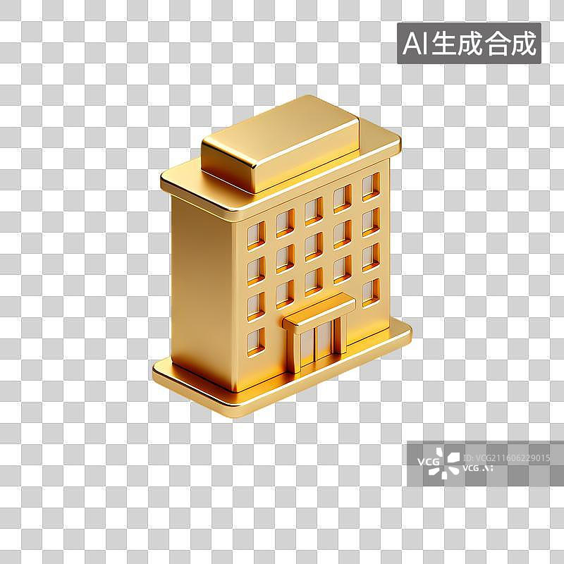 【AI数字艺术】金色立体建筑模型展示现代结构图片素材