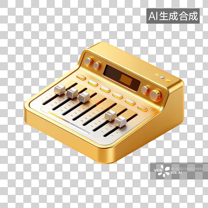 【AI数字艺术】金色专业音频调音控制台图片素材