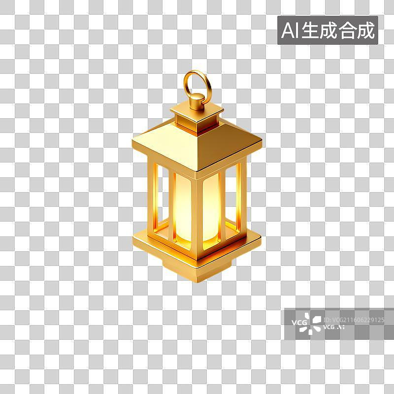 【AI数字艺术】带有发光效果的金色灯笼图片素材