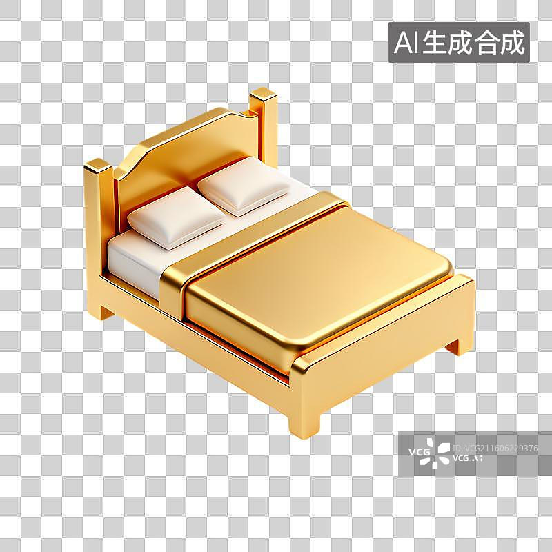 【AI数字艺术】金色3D立体展示的舒适床铺图片素材
