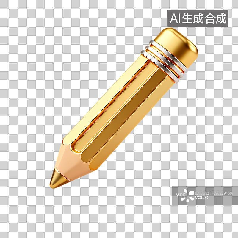 【AI数字艺术】金色金属质感铅笔图片素材