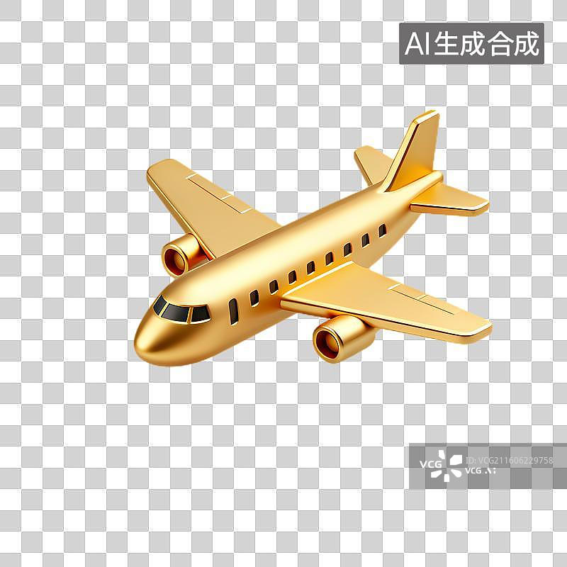 【AI数字艺术】金色飞机模型展示航空运输图片素材