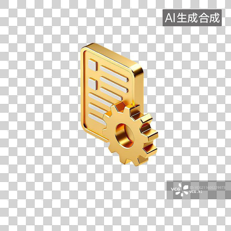 【AI数字艺术】金色文件与齿轮配置图标图片素材
