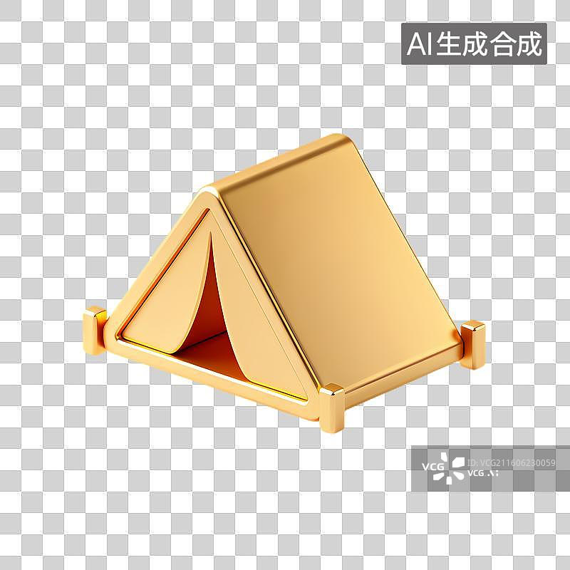 【AI数字艺术】金色立体露营帐篷图标图片素材