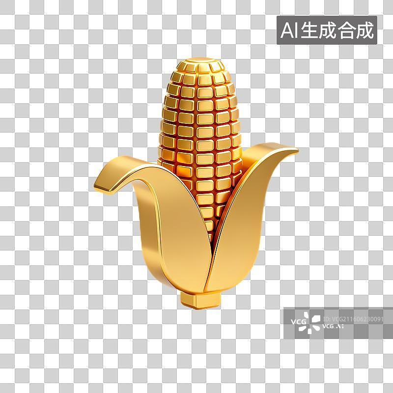 【AI数字艺术】金色闪亮的3D渲染玉米棒图片素材