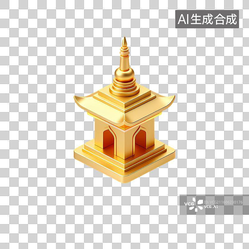 【AI数字艺术】金色传统中式亭子图片素材