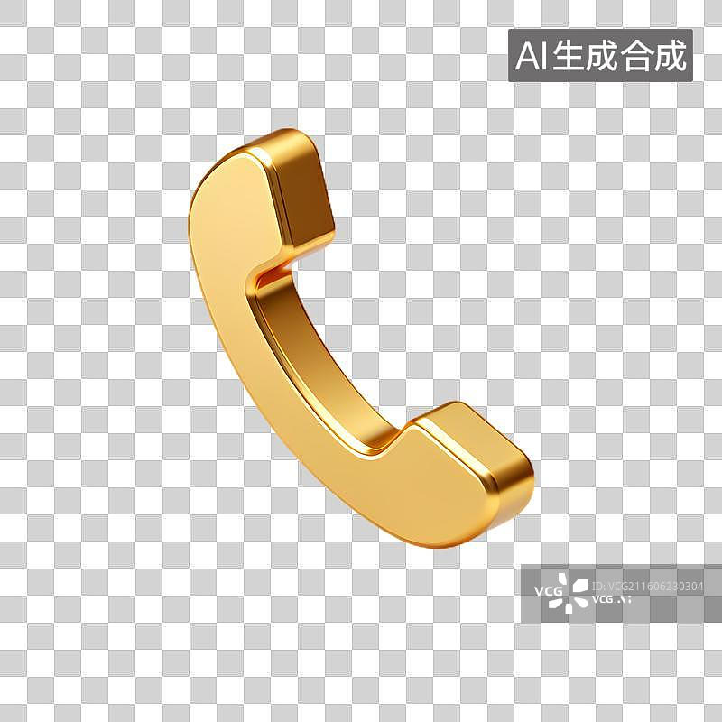 【AI数字艺术】金色电话听筒图标代表沟通联系图片素材