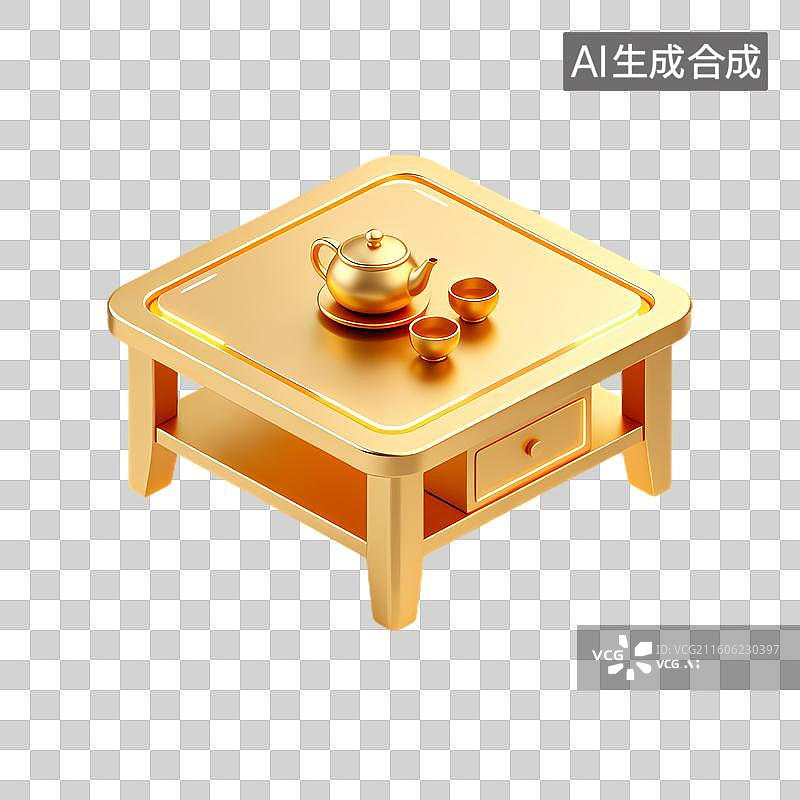 【AI数字艺术】金色带茶具的茶几图片素材