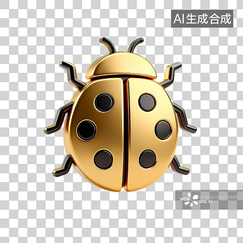 【AI数字艺术】金色带黑斑的立体瓢虫图片素材