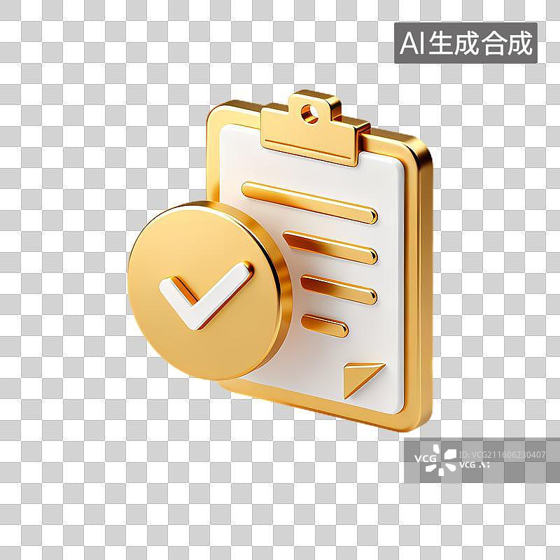 【AI数字艺术】金色确认清单图标图片素材