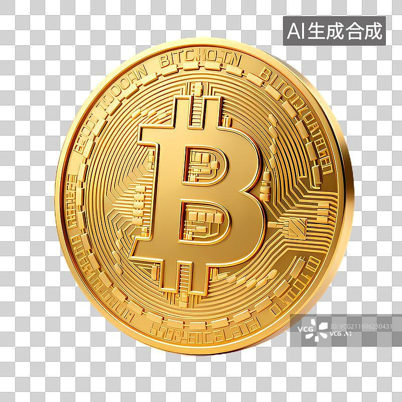 【AI数字艺术】金色比特币虚拟货币概念图片素材