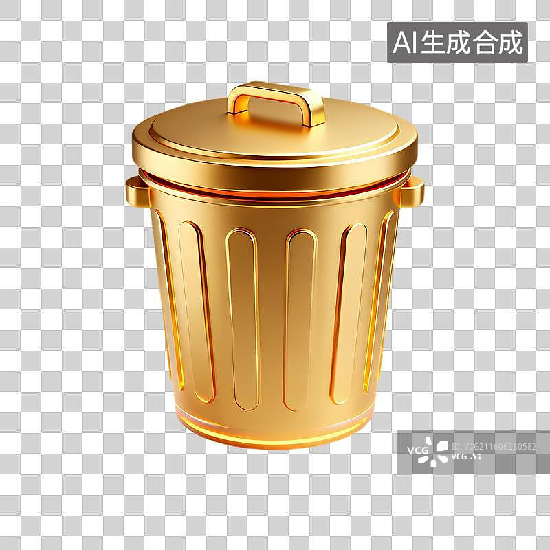 【AI数字艺术】金色金属垃圾桶图片素材