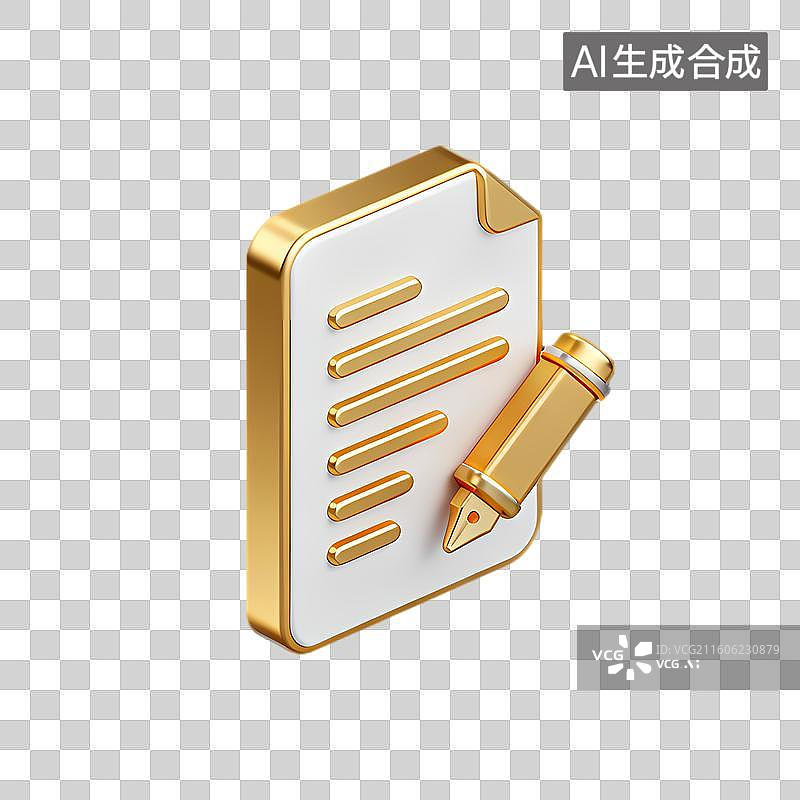 【AI数字艺术】金色文件与钢笔的创意表现图片素材