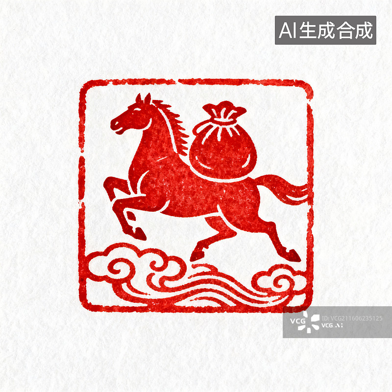 【AI数字艺术】祥马富贵装饰印章图图片素材