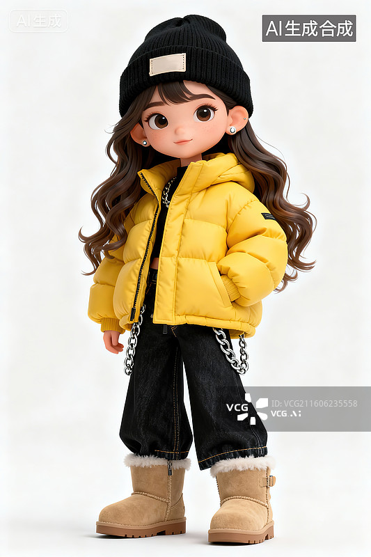 【AI数字艺术】穿着冬装的酷女孩3d插画图片素材
