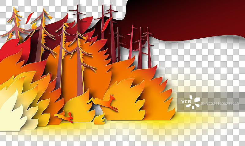 森林大火，鹿群逃离熊熊烈焰图片素材