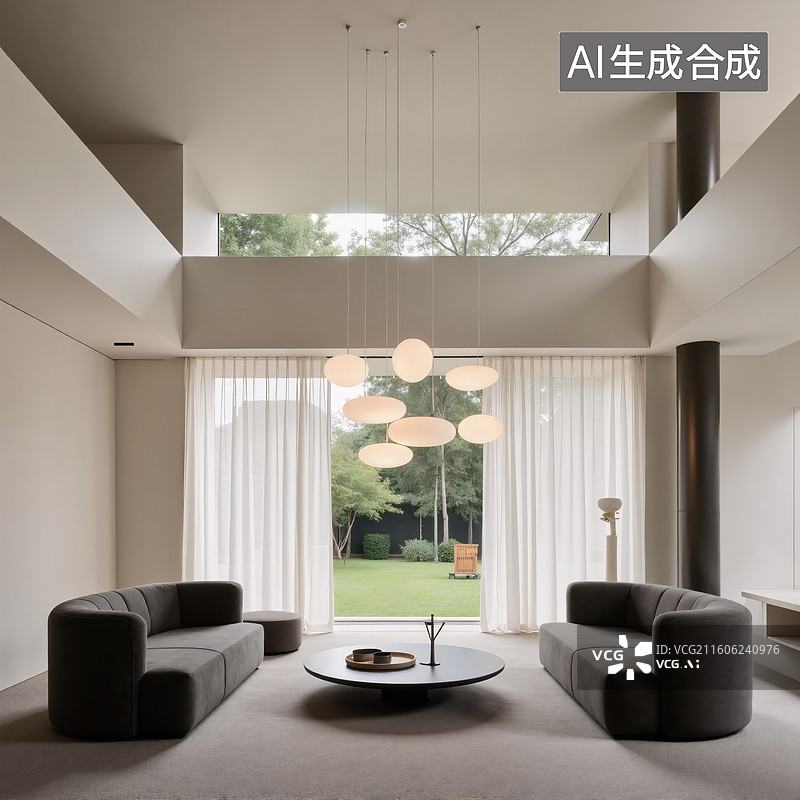 【AI数字艺术】现代简约客厅设计自然光与极简家具的融合图片素材