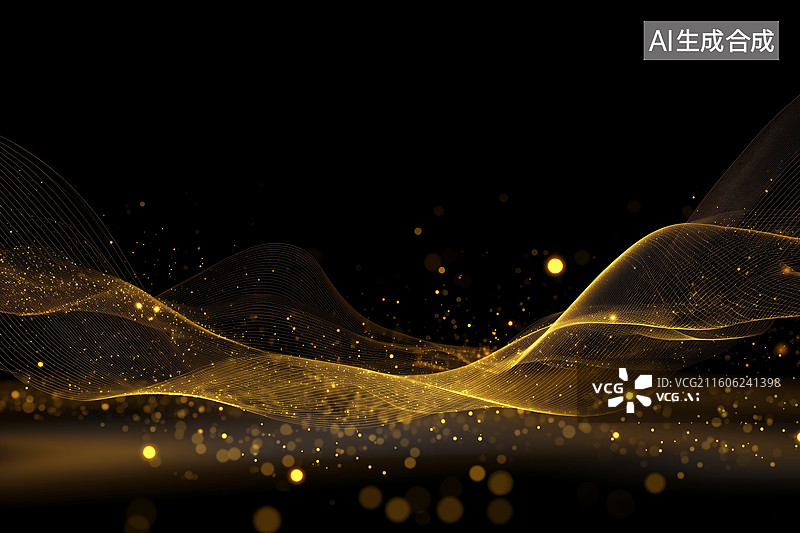 【AI数字艺术】金色流光能量波抽象背景图片素材
