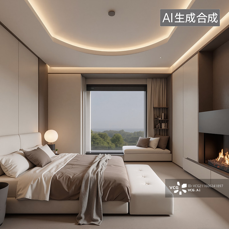【AI数字艺术】现代简约卧室设计温馨舒适空间布局图片素材