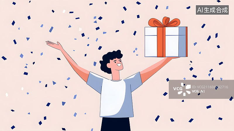 【AI数字艺术】扁平化风，收到礼物的男士图片素材
