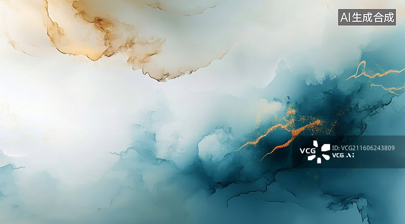 【AI数字艺术】青色中国风水墨抽象画背景图片素材