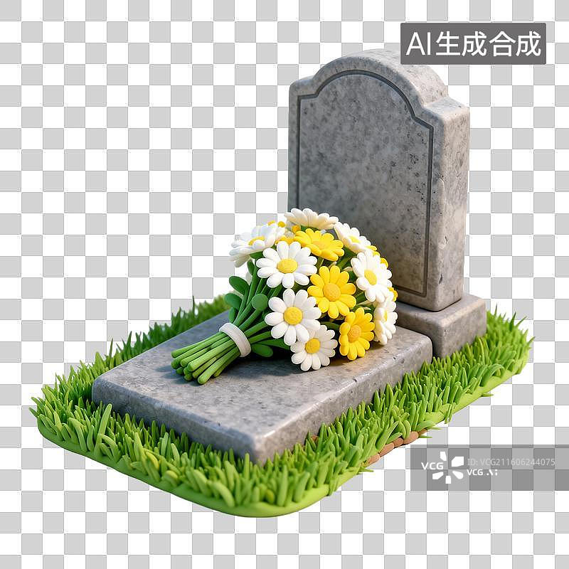 【AI数字艺术】带有菊花的小墓碑图片素材
