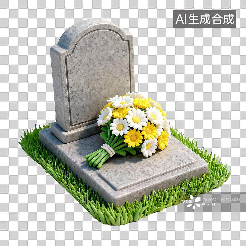 【AI数字艺术】带有菊花的小墓碑图片素材