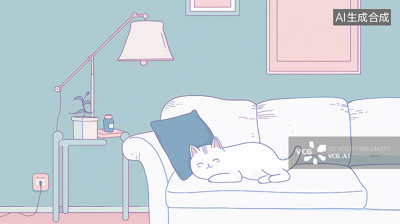 【AI数字艺术】一直小胖猫躺在沙发上睡觉图片素材
