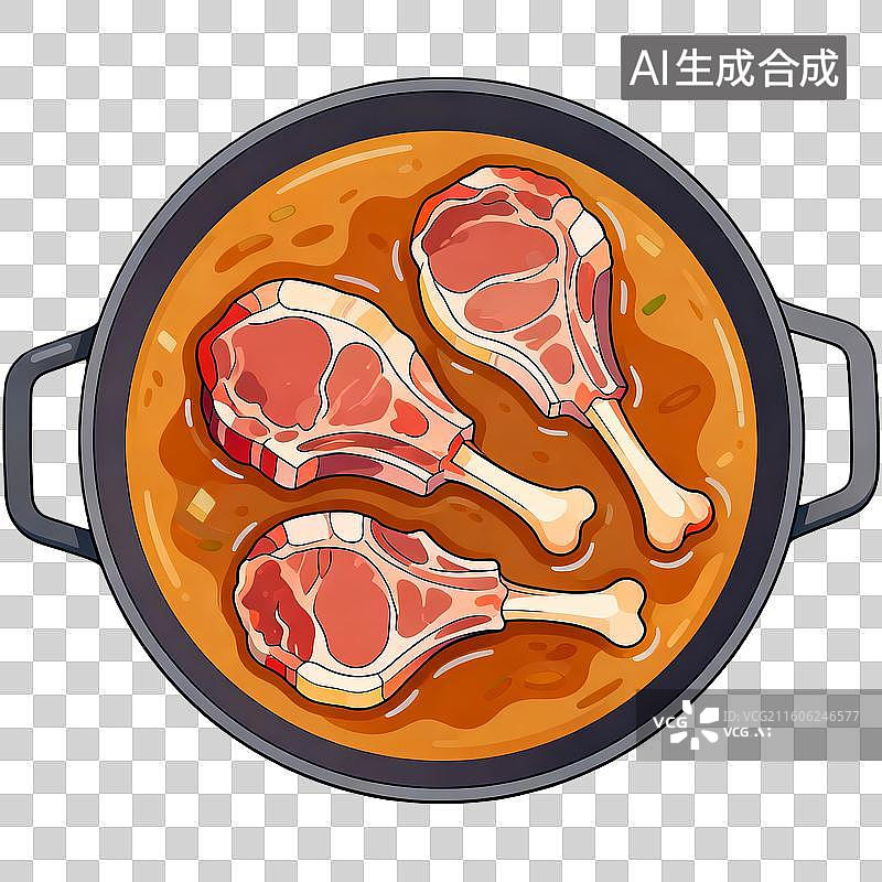 【AI数字艺术】平底锅里的羊腿图片素材
