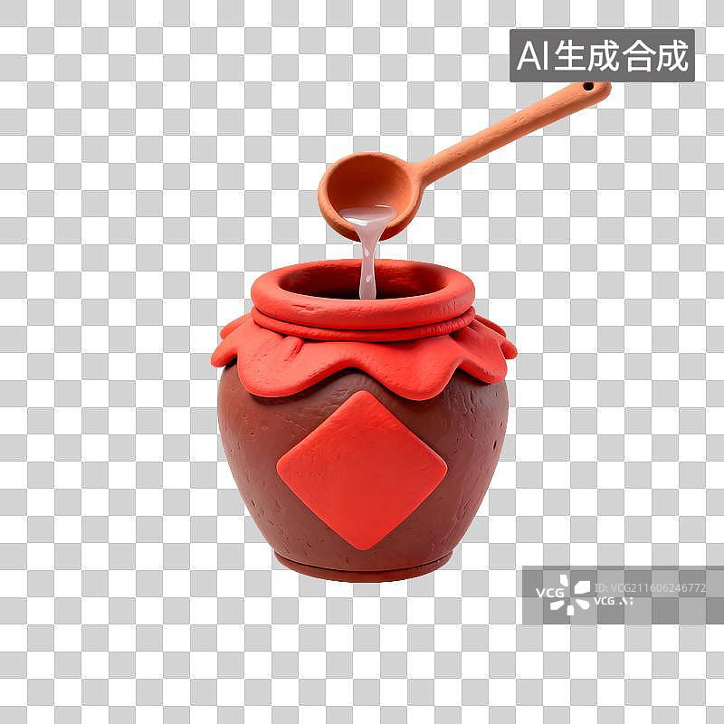 【AI数字艺术】传统中式酒坛与倒酒的勺子图片素材
