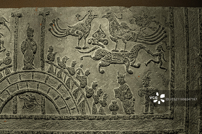 汉画像石 泗水取鼎 邹城博物馆图片素材