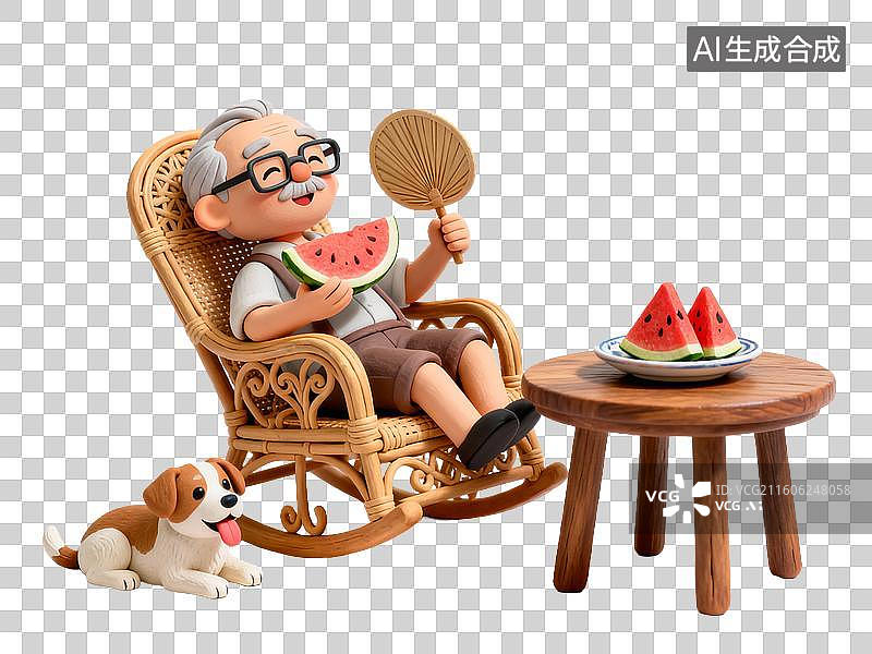 【AI数字艺术】老人摇椅乘凉吃西瓜图片素材
