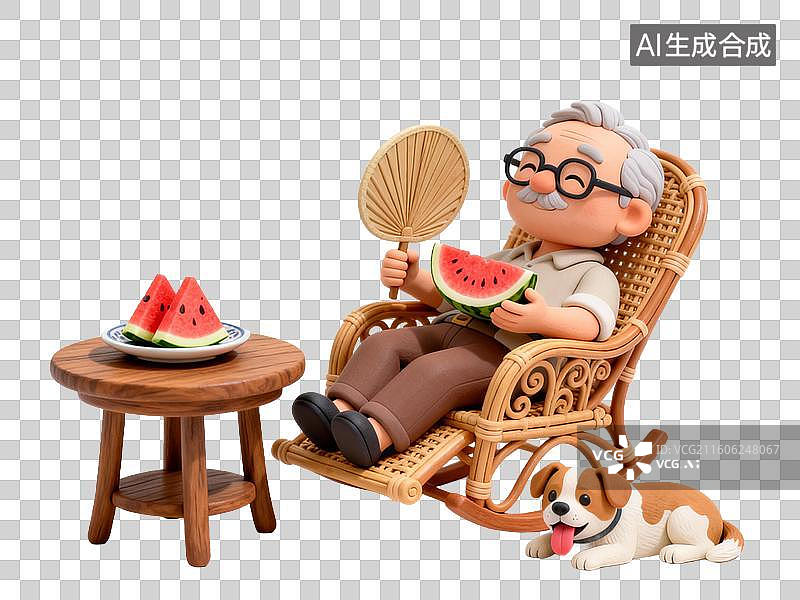 【AI数字艺术】老人摇椅乘凉吃西瓜图片素材