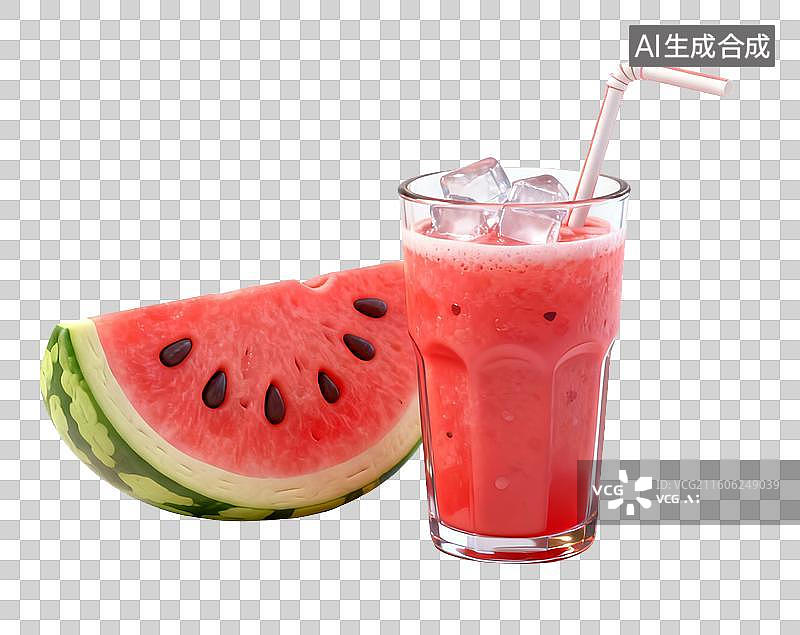 【AI数字艺术】清爽西瓜汁与西瓜片图片素材