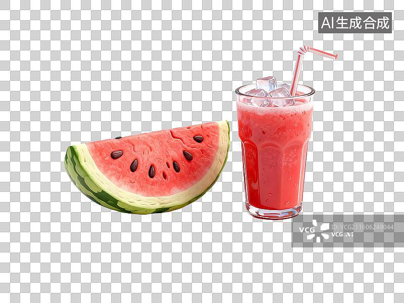 【AI数字艺术】清爽西瓜汁与西瓜片图片素材