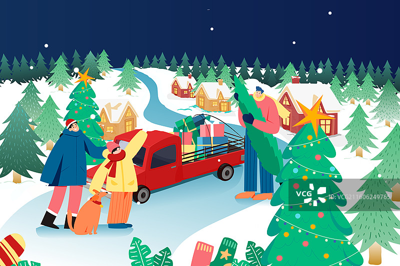 卡通冬季冬天圣诞节平安夜电商礼物消费促销优惠活动情侣朋友学生聚餐美食庆祝活动自然风景渐变矢量插画图片素材