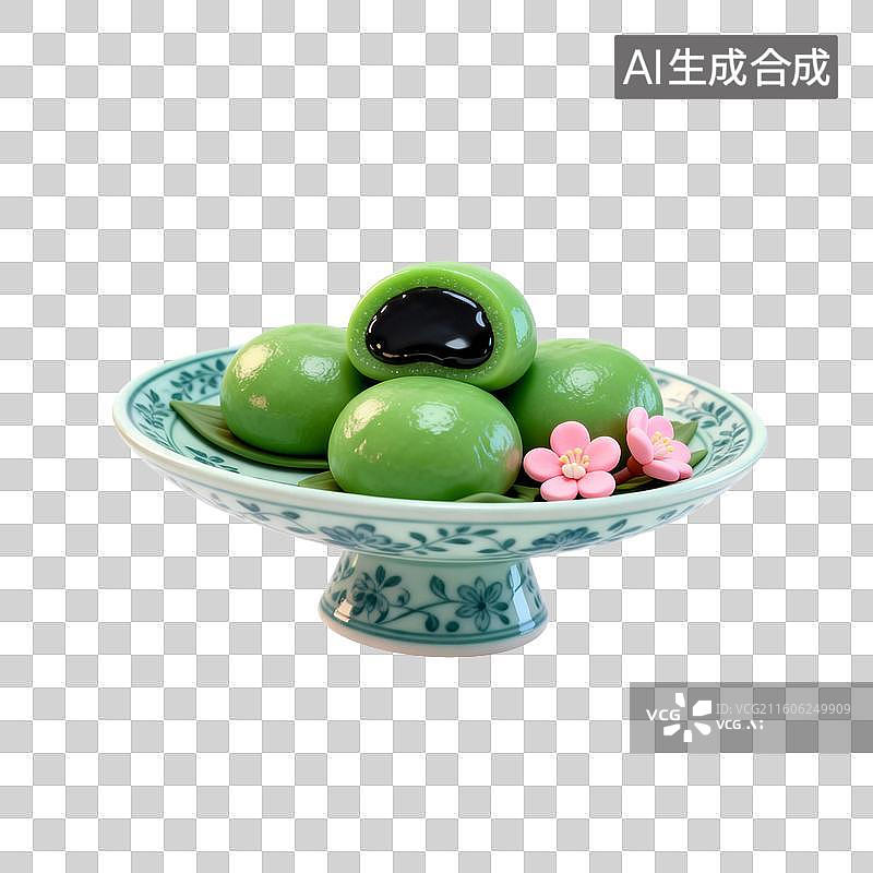 【AI数字艺术】带黑豆沙馅的青团图片素材