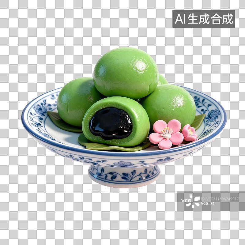 【AI数字艺术】带黑豆沙馅的青团图片素材