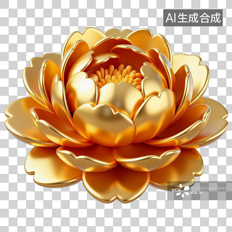 【AI数字艺术】3D渲染，金色牡丹花，牡丹，中秋节，新年，春节，元宵节，七夕节，国庆节，免抠元素图片素材