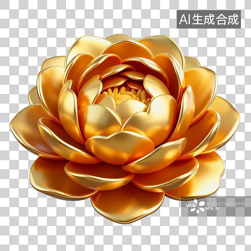 【AI数字艺术】3D渲染，金色牡丹花，牡丹，中秋节，新年，春节，元宵节，七夕节，国庆节，免抠元素图片素材