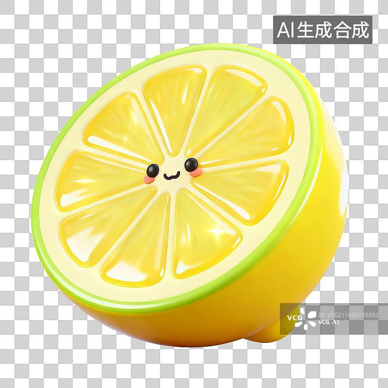 【AI数字艺术】3D渲染卡通水果，柠檬，柠檬片，夏天，免抠元素图片素材