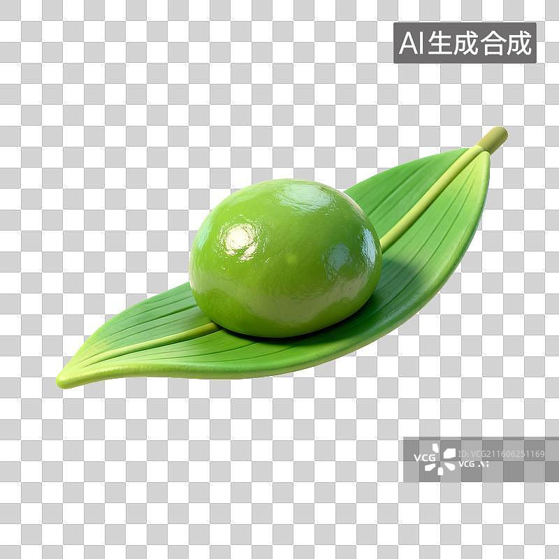 【AI数字艺术】绿叶上的绿色青团图片素材