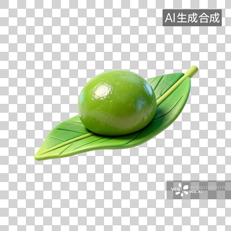 【AI数字艺术】绿叶上的绿色青团图片素材