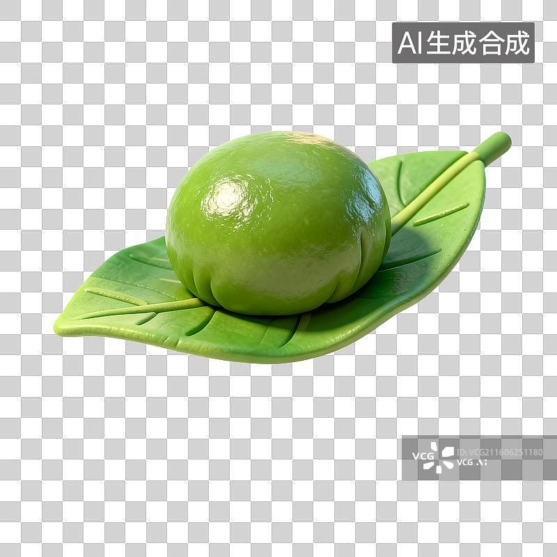 【AI数字艺术】绿叶上的绿色青团图片素材