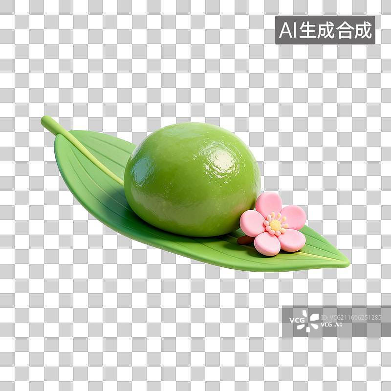 【AI数字艺术】绿叶上的绿色青团图片素材
