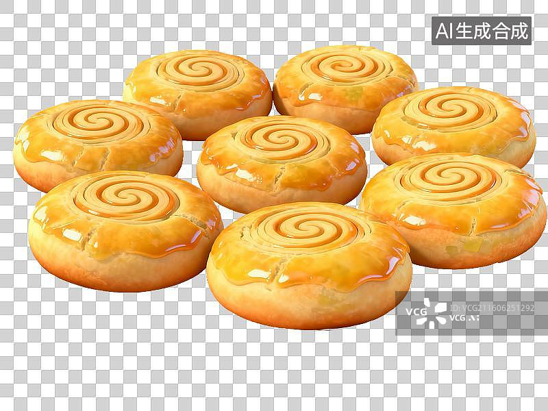 【AI数字艺术】中式点心 老婆饼 金黄色螺旋纹糕点图片素材