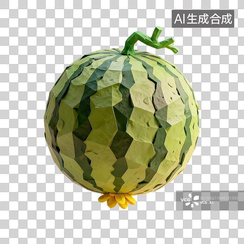 【AI数字艺术】3D渲染，粘土风，卡通西瓜，夏天，一个新鲜水果，食材，免抠元素图片素材