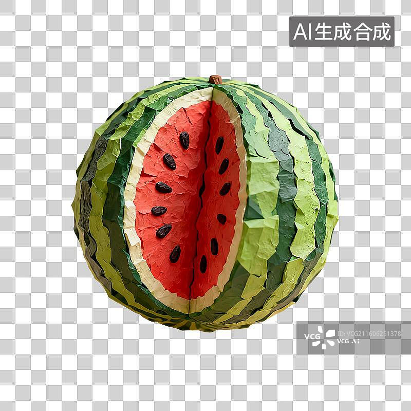 【AI数字艺术】3D渲染，粘土风，卡通西瓜，夏天，一个新鲜水果，食材，免抠元素图片素材