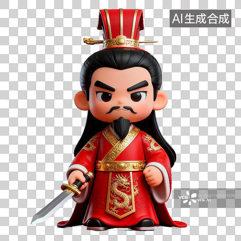 【AI数字艺术】身穿红袍持剑的古代人物玩偶图片素材